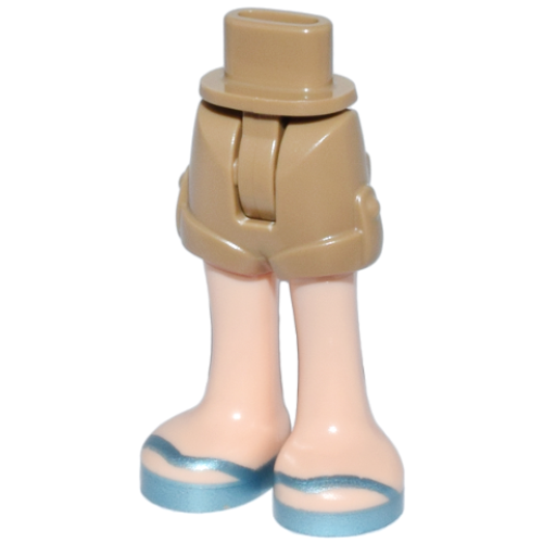 Деталь LEGO 1826cc00pb008 Mini Doll Hips and Shorts Folded Hem with Molded Light Nougat Legs and Printed Metallic Light Blue Sandals with V-Shaped Straps Pattern - Thin Hinge