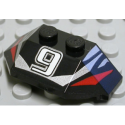 Wedge 2 x 4 Triple with White Number 9 and Red and Silver Pattern