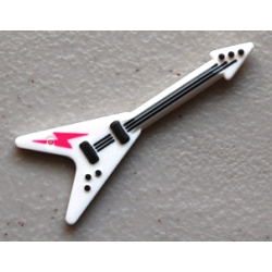 Minifigure, Utensil Musical Instrument, Guitar Electric 'Flying V' with Dark Pink Lightning Bolt Pattern