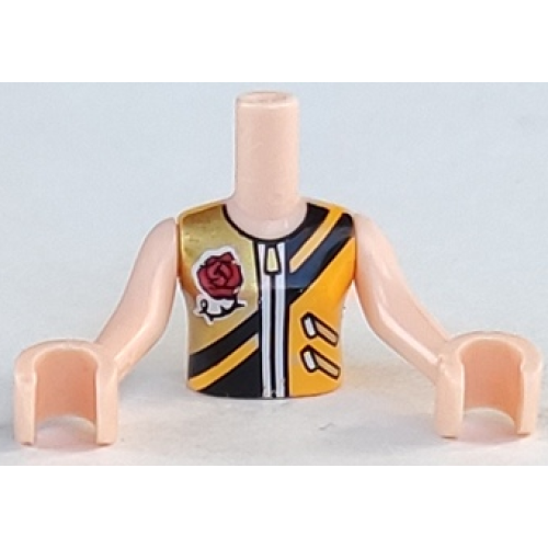 Деталь LEGO FTGpb182c01 Torso Mini Doll Girl Bright Light Orange Vest with Zippers, Black Stripes and Gold Panel with Rose Pattern, Light Nougat Arms with Hands