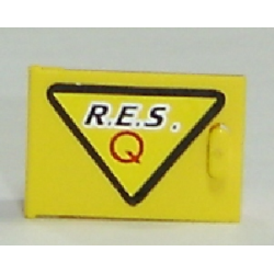 Container, Cupboard 2 x 3 x 2 Door with Black 'R.E.S.' and Red 'Q' on Yellow Triangle with Black Border Pattern Model Left Side (Sticker) - Set 6462 Container, Cupboard 2 x 3 x 2 Door with Black 'R.E.S.' and Red 'Q' on Yellow Triangle with Black Border Pattern Model Left Side (Sticker) - Set 6462