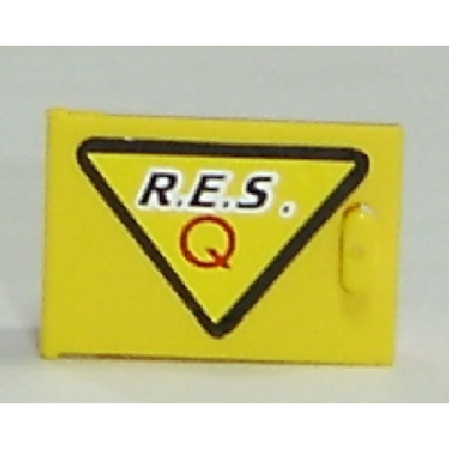 Деталь LEGO 4533pb002L Container, Cupboard 2 x 3 x 2 Door with Black 'R.E.S.' and Red 'Q' on Yellow Triangle with Black Border Pattern Model Left Side (Sticker) - Set 6462