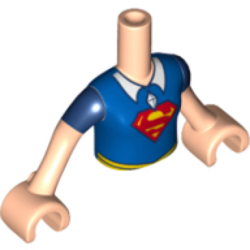 Деталь LEGO FTGpb126c01 Torso Mini Doll Girl Blue Top, White Collar, Jewel Pendant, Red 'S' Pattern, Light Nougat Arms with Hands, Dark Blue Short Sleeves (Supergirl)