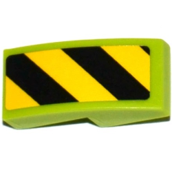 Slope, Curved 2 x 1 x 2/3 with Black and Yellow Danger Stripes Pattern Right (Sticker) - Sets 60121 / 60122 - Lime Slope, Curved 2 x 1 x 2/3 with Black and Yellow Danger Stripes Pattern Right (Sticker) - Sets 60121 / 60122 - Lime