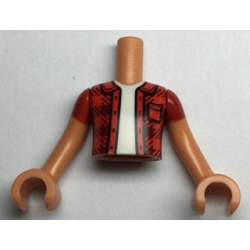 Torso Mini Doll Boy Red Checkered Shirt with Pocket, White Undershirt Pattern, Nougat Arms with Hands with Red Short Sleeves