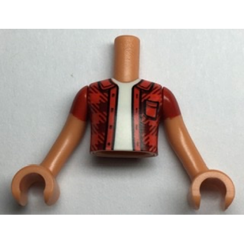 Деталь LEGO FTBpb061c01 Torso Mini Doll Boy Red Checkered Shirt with Pocket, White Undershirt Pattern, Nougat Arms with Hands with Red Short Sleeves