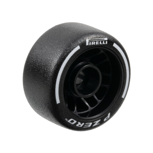 Деталь LEGO 105162pb04 Wheel 24 x 13.4 with Pin Hole with Molded Black Hard Rubber Tire and Printed White 'PIRELLI', 'P ZERO' and Arcs Pattern