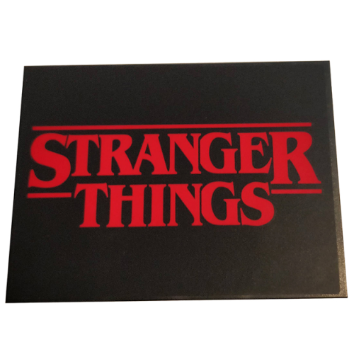 Деталь LEGO 4515pb058 Slope 10 6 x 8 with Red 'STRANGER THINGS' on Black Background Pattern (Sticker) - Set 75810