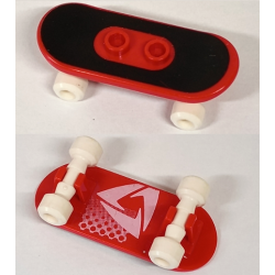 Minifigure, Utensil Skateboard with Mag Wheel Holders and White Mag Wheels with Black Surface and White Triangular Logo Pattern (Stickers) - Set 3535
