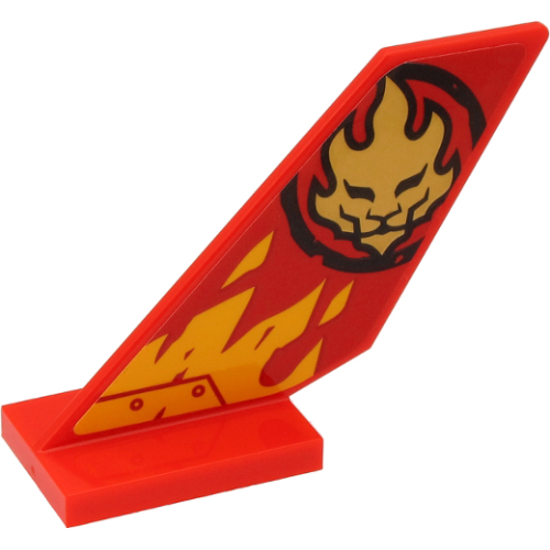 Деталь LEGO 6239pb095L Tail Shuttle with Gold Lion Head in Black Circle and Yellow Flames on Red Background Pattern Model Left Side (Sticker) - Set 71704