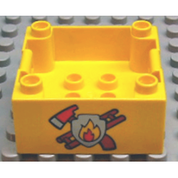 Duplo Container Box 4 x 4 with Studs on Corners with Crossed Fire Axe and Dark Orange Ladder Behind Silver Shield with Flames Pattern Duplo Container Box 4 x 4 with Studs on Corners with Crossed Fire Axe and Dark Orange Ladder Behind Silver Shield with Flames Pattern