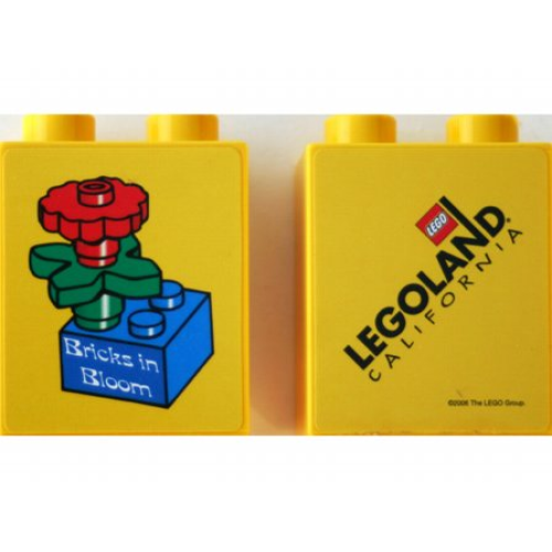 Деталь LEGO 4066pb297 Duplo, Brick 1 x 2 x 2 with Bricks in Bloom Red Flower on Blue Brick Pattern (Stickered)