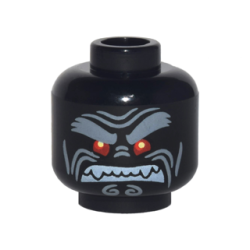 Minifigure, Head Alien with Light Bluish Gray Bushy Eyebrows, Red Eyes and Clenched White Fangs Pattern