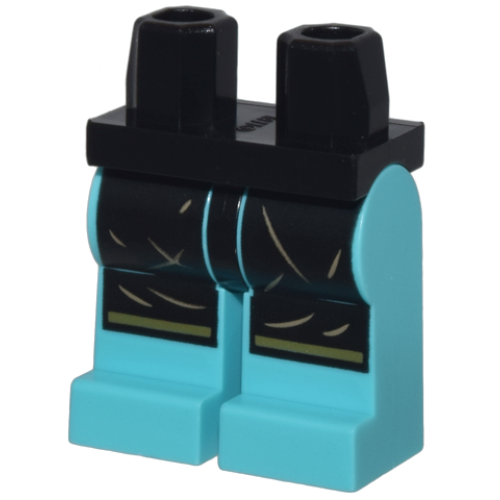 Деталь LEGO 970c156pb05 Hips and Medium Azure Legs with Black Apron, Tan Scratches and Gold Trim Pattern