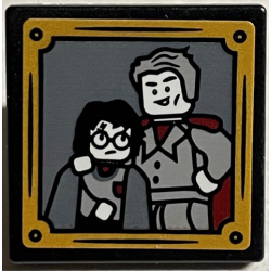 Road Sign 2 x 2 Square with Open O Clip with Gilderoy Lockhart Posing with Harry Potter and Gold Frame Pattern (Sticker) - Set 76389 Road Sign 2 x 2 Square with Open O Clip with Gilderoy Lockhart Posing with Harry Potter and Gold Frame Pattern (Sticker) - Set 76389