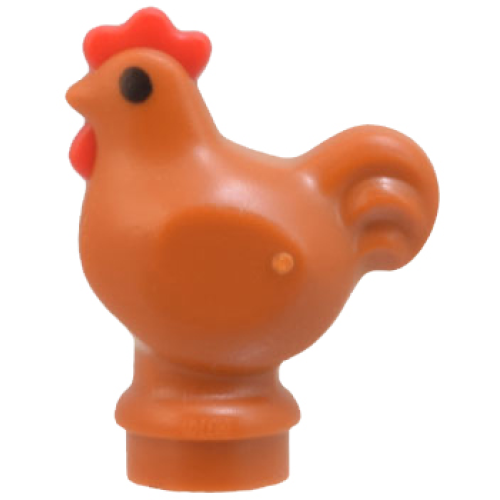 Деталь LEGO 1413pb01 Chicken, Wide Base with Molded Red Comb and Wattle and Printed Black Eyes Pattern