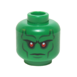 Minifigure, Head Alien with Red Eyes, Dark Bluish Gray Eye Shadow, Eyebrows, Cheek Lines, and Chin Dimple Pattern (Martian Manhunter)