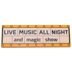 Tile 2 x 6 with White Marquee Sign with Black 'LIVE MUSIC ALL NIGHT and magic show' and Bright Light Yellow Circles Pattern