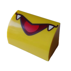 Slope, Curved 1 x 2 with Bottom Stud Holder with Black and Dark Red Pointed Open Mouth, White Fangs and Red Tongue Pattern (Super Mario Kamek Lower Face) Slope, Curved 1 x 2 with Bottom Stud Holder with Black and Dark Red Pointed Open Mouth, White Fangs and Red Tongue Pattern (Super Mario Kamek Lower Face)