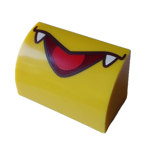 Деталь LEGO 37352pb039 Slope, Curved 1 x 2 with Bottom Stud Holder with Black and Dark Red Pointed Open Mouth, White Fangs and Red Tongue Pattern (Super Mario Kamek Lower Face)