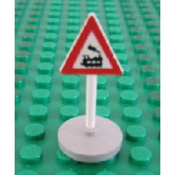 Road Sign with Post, Triangle with Train Engine Traveling Right Pattern, Type 2 Base