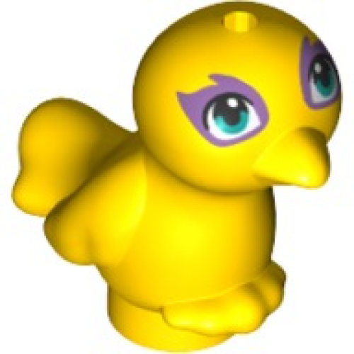 Деталь LEGO 35074pb10 Bird, Friends Style with Dark Turquoise Eyes and Medium Lavender Eye Patches Pattern - Yellow