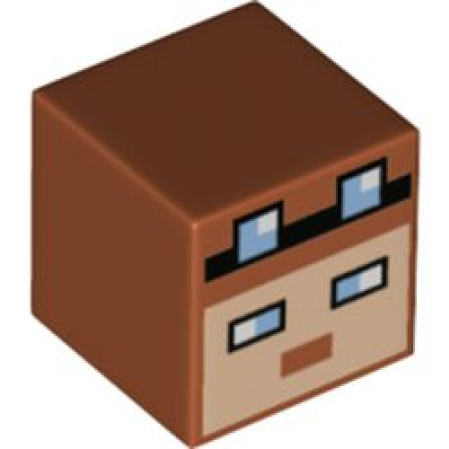 Деталь LEGO 19729pb042 Minifigure, Head, Modified Cube with Pixelated Light Nougat Face, Black Headband, and Bright Light Blue Eyes and Goggles Pattern (Minecraft Pilot)
