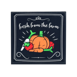 Tile 6 x 6 with Bottom Tubes with Sign, White Borders, Script 'fresh from the farm' and Pumpkin, Carrots, and Tomatoes Pattern (Sticker) - Set 10290