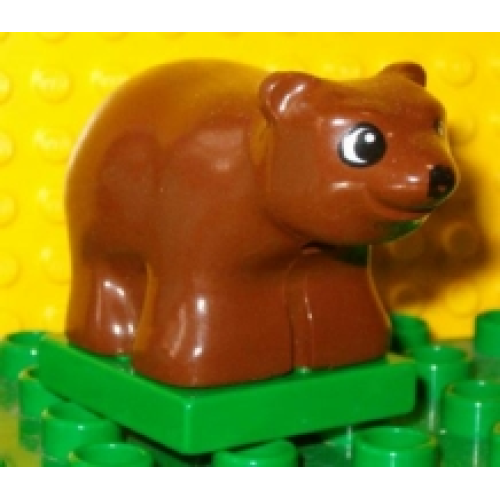 Деталь LEGO 2334c02pb02 Duplo Bear Baby Cub on Green Base with Black and White Eyes Round, Black Round Nose Pattern