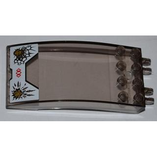 Деталь LEGO 46413pb008 Windscreen 8 x 4 x 2 Curved with Locking Dual 2 Fingers with Ninjago Zane and Cole Gold Emblems on White Background Pattern (Sticker) - Set 9449