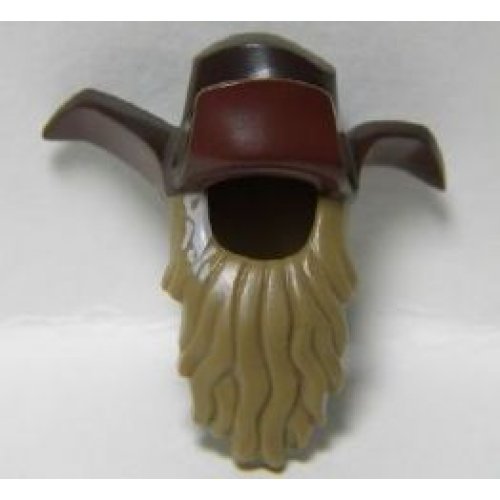 Деталь LEGO 15488pb01 Minifigure, Hair Combo, Hair with Hat, Bushy with Beard Long with White at Temples and Hat with 3 Flaps Pattern