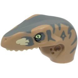 Dinosaur Head Raptor with Pin Hole with Tan Teeth and Dark Bluish Gray Stripes and Markings Pattern Dinosaur Head Raptor with Pin Hole with Tan Teeth and Dark Bluish Gray Stripes and Markings Pattern