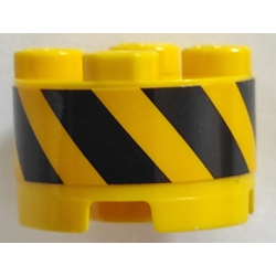 Brick, Round 2 x 2 with Axle Hole with Black and Yellow Danger Stripes Pattern (Sticker) - Set 70629