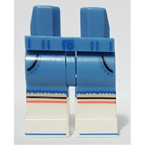 Деталь LEGO 970c00pb1275 Hips and Legs with White Boots, Black Pockets, Blue Belt and Buckle, Stripes Pattern