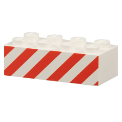 Brick 2 x 4 with Angled Red Danger Stripes Pattern