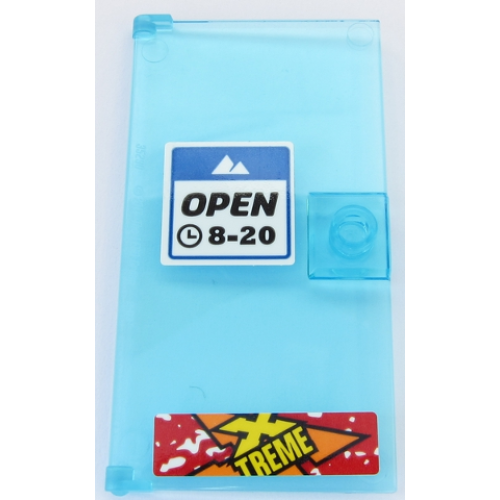 Деталь LEGO 60616pb039 Door 1 x 4 x 6 with Stud Handle with 'OPEN 8-20' Sign and Yellow 'X TREME' Pattern (Stickers) - Set 60203