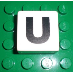 Duplo, Tile 2 x 2 x 1 with Black Capital Letter U Pattern Duplo, Tile 2 x 2 x 1 with Black Capital Letter U Pattern