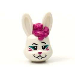 Minifigure, Head, Modified Bunny Rabbit with Magenta Curly Hair, Whiskers and Nose Pattern Minifigure, Head, Modified Bunny Rabbit with Magenta Curly Hair, Whiskers and Nose Pattern