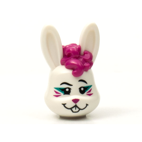Деталь LEGO 73268pb01 Minifigure, Head, Modified Bunny Rabbit with Magenta Curly Hair, Whiskers and Nose Pattern