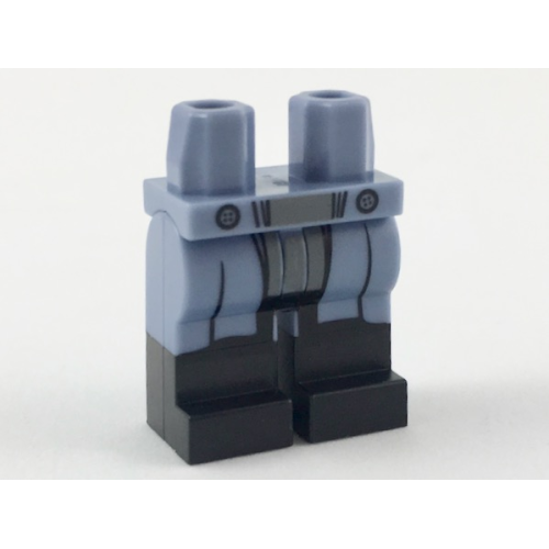Деталь LEGO 970c00pb0853 Hips and Legs with Black Boots, Dark Bluish Gray Center Panel Pattern