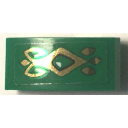 Slope, Curved 2 x 1 x 2/3 with Green Jewel and Gold Scrollwork Pattern (Sticker) - Set 41194 Slope, Curved 2 x 1 x 2/3 with Green Jewel and Gold Scrollwork Pattern (Sticker) - Set 41194