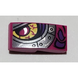 Slope, Curved 2 x 1 x 2/3 with Magenta and Silver Dragon Eye Pattern Model Left Side Slope, Curved 2 x 1 x 2/3 with Magenta and Silver Dragon Eye Pattern Model Left Side