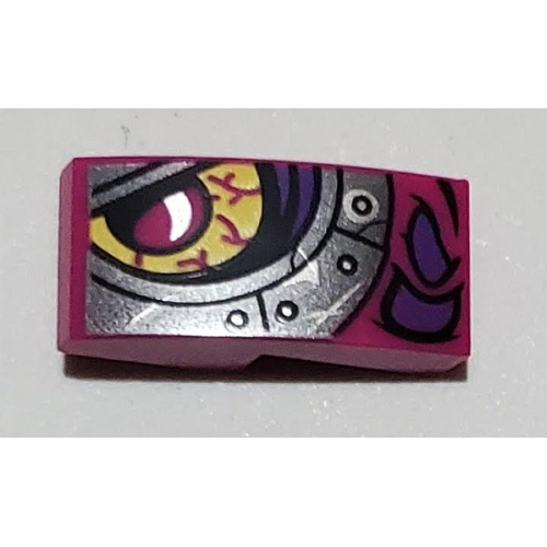 Деталь LEGO 11477pb091L Slope, Curved 2 x 1 x 2/3 with Magenta and Silver Dragon Eye Pattern Model Left Side