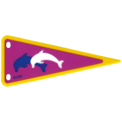 Plastic Part for Set 5845 - Dark Pink and Yellow Pennant Flag with Blue and White Dolphins Pattern