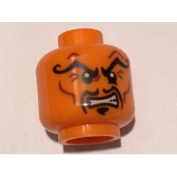 Minifigure, Head Alien with Black Arched Curly Eyebrows, Moustache Fu Manchu, Clenched Teeth Pattern