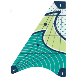 Plastic Part for Set 41716 - Sail with Dark Blue, Yellowish Green, and Dark Turquoise Waves, Swirls, and Dots Pattern