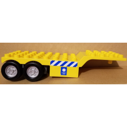 Duplo Trailer Four Rear Wheels, Elevated Front End, 4 x 12 with Blue and White Danger Stripes and 'FIRST AID' Pattern on Both Sides (Stickers) - Set 7844 Duplo Trailer Four Rear Wheels, Elevated Front End, 4 x 12 with Blue and White Danger Stripes and 'FIRST AID' Pattern on Both Sides (Stickers) - Set 7844