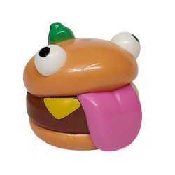 Minifigure, Head, Modified Burger with Molded Reddish Brown Patty, Dark Pink Tongue and White Eyes and Printed Black Pupils, Yellow Cheese Slice and Bright Green Olive Pattern Minifigure, Head, Modified Burger with Molded Reddish Brown Patty, Dark Pink Tongue and White Eyes and Printed Black Pupils, Yellow Cheese Slice and Bright Green Olive Pattern