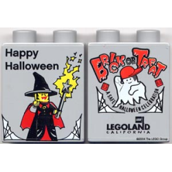 Duplo, Brick 1 x 2 x 2 with Halloween 2004 Brick or Treat / Happy Halloween Pattern (LEGOLAND logo) Duplo, Brick 1 x 2 x 2 with Halloween 2004 Brick or Treat / Happy Halloween Pattern (LEGOLAND logo)