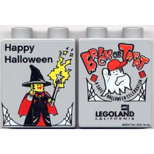 Деталь LEGO 4066pb019 Duplo, Brick 1 x 2 x 2 with Halloween 2004 Brick or Treat / Happy Halloween Pattern (LEGOLAND logo)